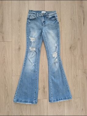 Distressed Blue Flare Jeans for Women